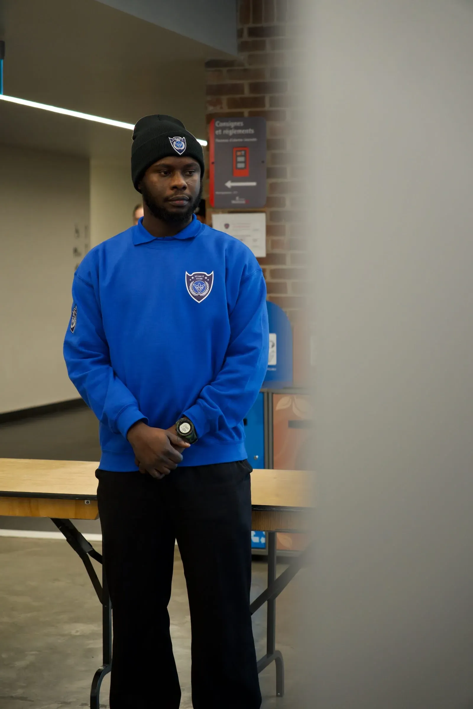 Security guard in commercial lobby