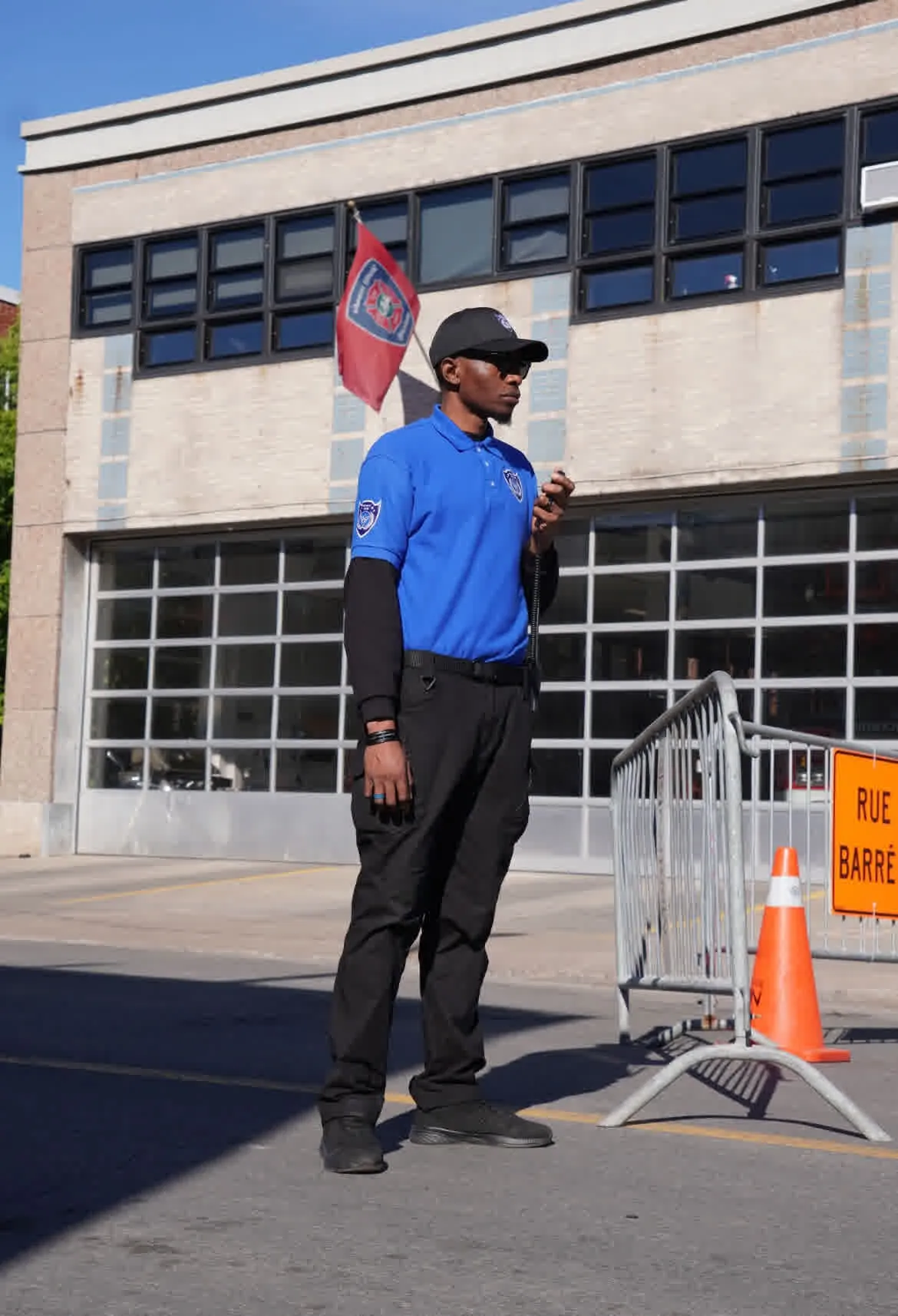 Security agent conducting fire safety inspection