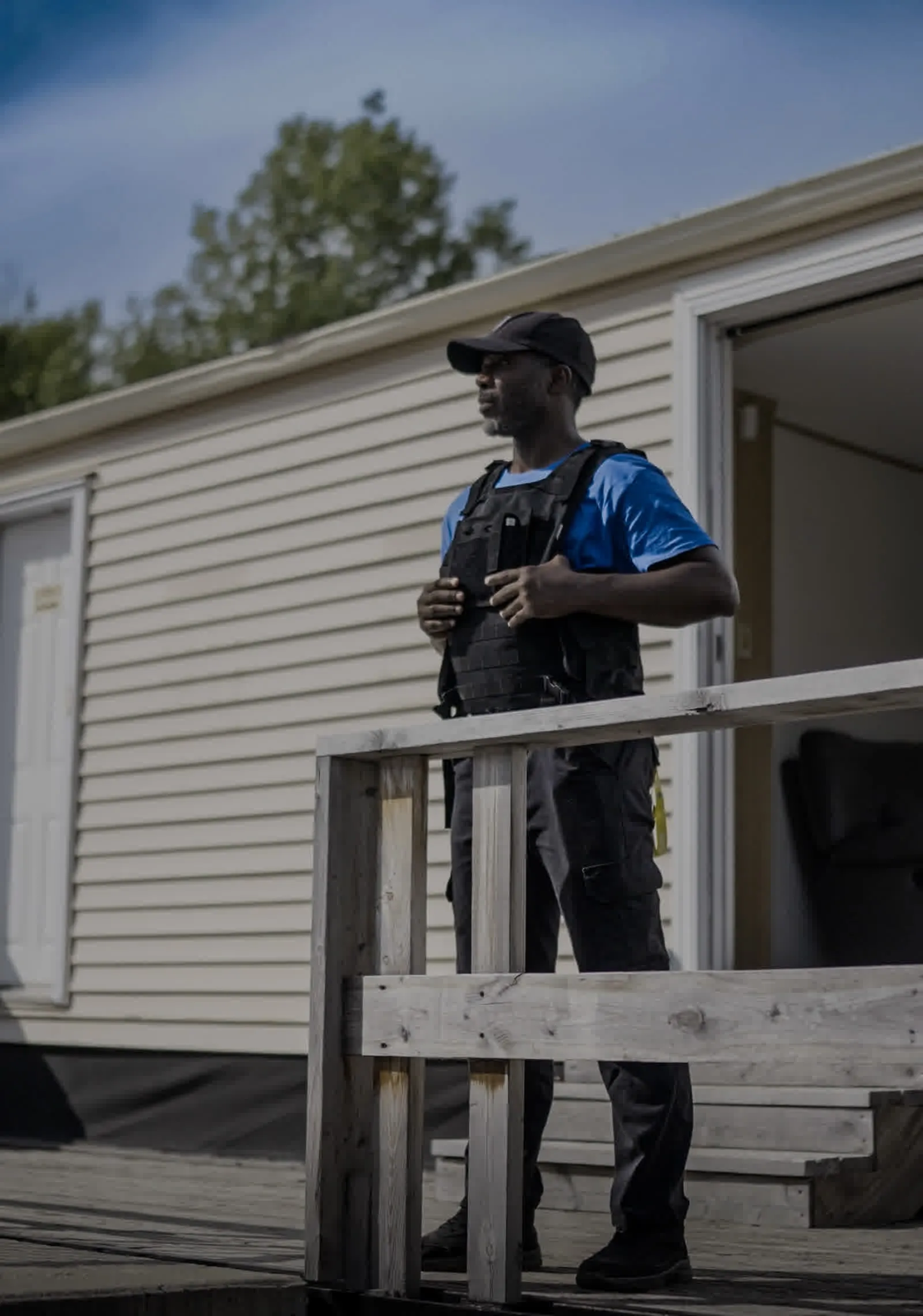 Residential security officer monitoring entrance